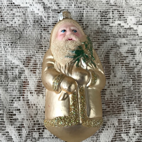 Blown Glass Gold Santa Claus Tree Ornament 4.5” - Picture 3 of 6